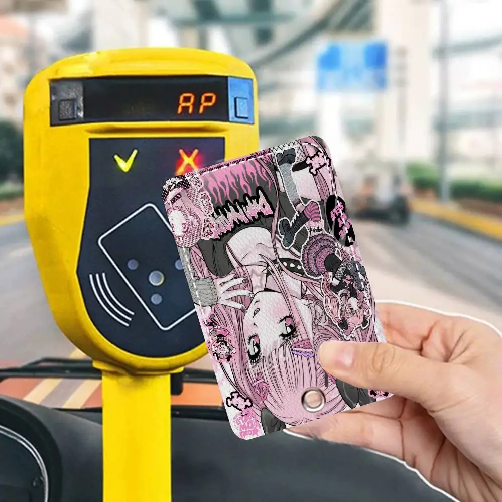 أنيمي Jirai Kei 1 قطعة بولي Leather حامل بطاقة جلدية المفاتيح حلقة رئيسية قفل الباب الوصول العلامات بطاقة الهوية حافظة المفاتيح بطاقة #3