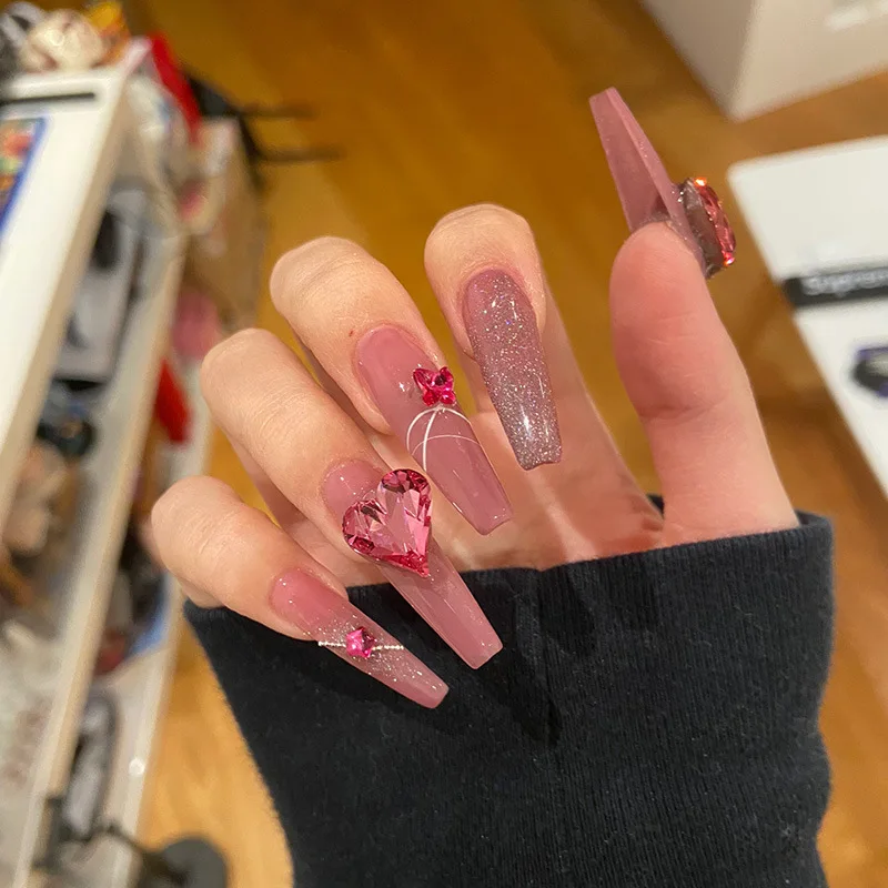 10Pcs Multi Facet Rose Red Point Back Nail Stones, Butterfly Slanted Heart Fancy Shape Nail Ornaments for DIY Nail Art