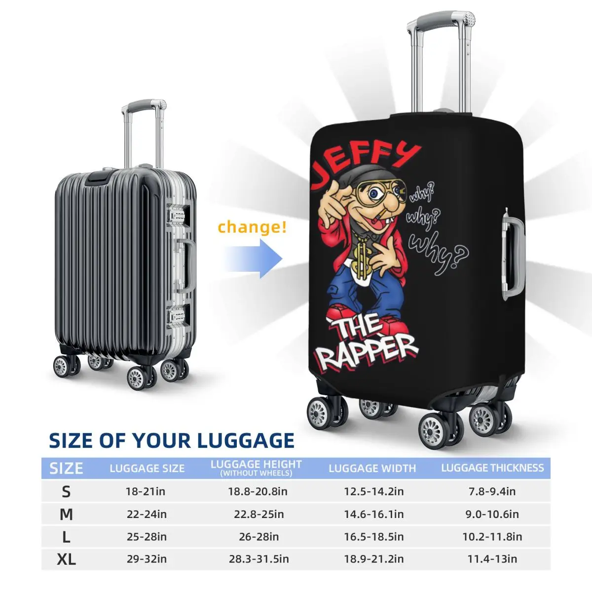 Jeffy The Rapper SML Character Funda protectora para maleta Fundas protectoras elásticas para equipaje de viaje para 18-32 pulgadas