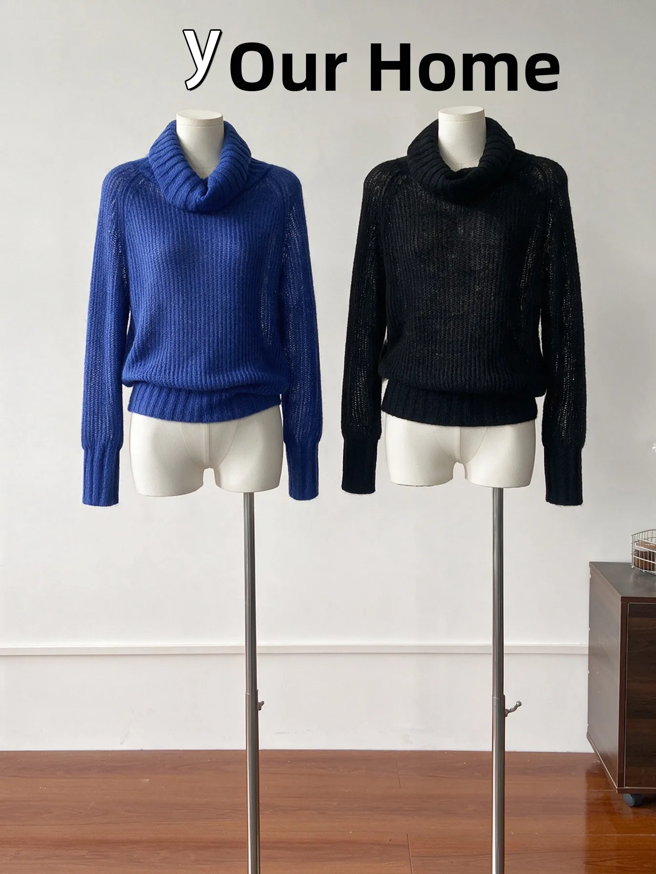 Double-Color High-Neck Loose Knitted Sweater Women's Spring Autumn New Style Pure Color Simple Slimming Versatile Top