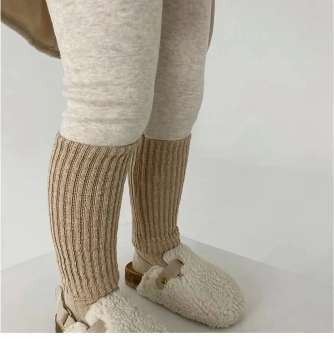 2026 Autumn New Children Cotton Leggings Solid Girls Thick Stretch Pants Toddler Casual Pants Kids High Waist Splicing Trousers