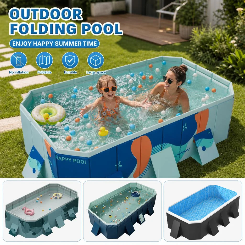 Non-Inflatable Foldable Swimming Pool 2.6/3M Multi-Layer Thick Wearproof PVC Family Pool with Dual Fast Drain Portable Outdoor Backyard Tub for Kids Adults