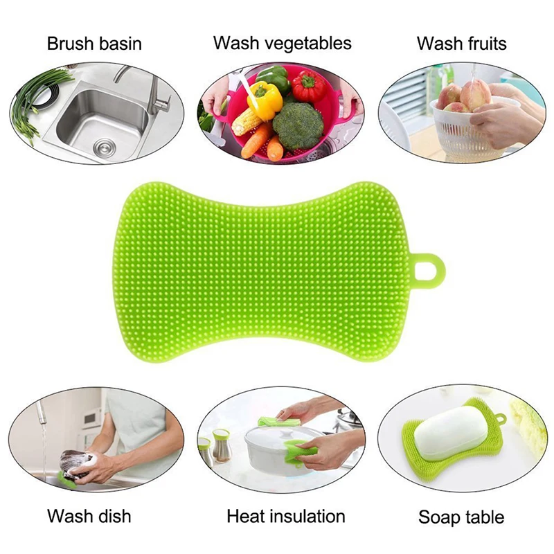 Silicone Dish Washing Brush Pot Pan Sponge Scrubber Silicone Scouring Pad Fruit Pot Pan Wash Brushes Kitchen Cleaning Tools