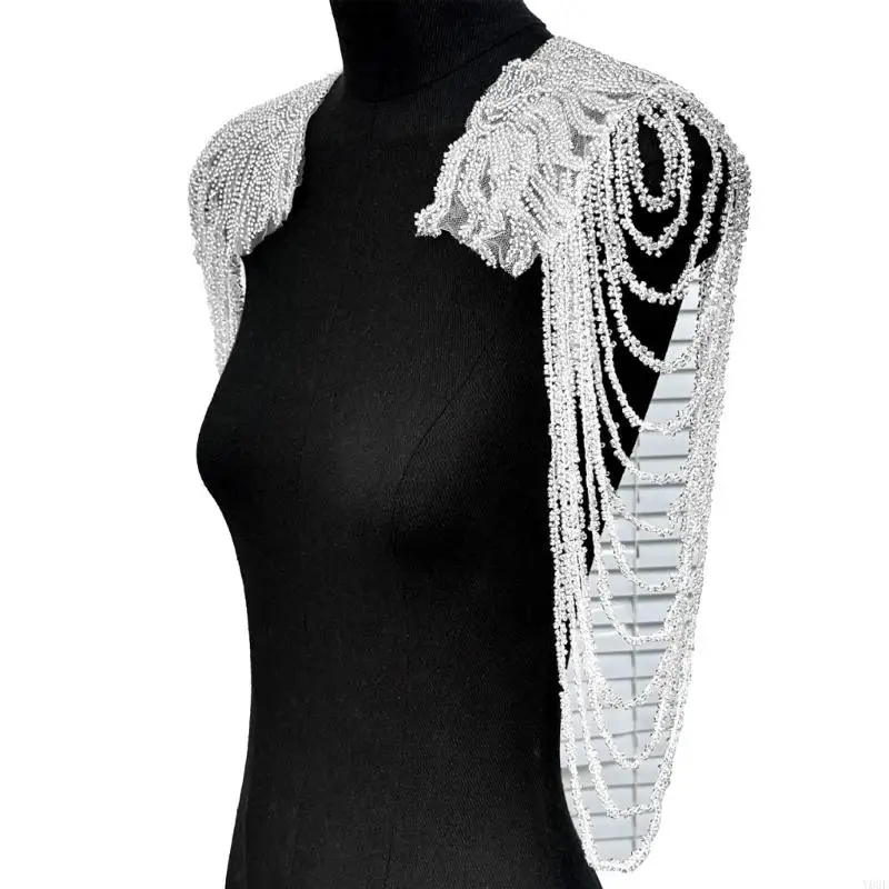 

Pair Of Sequins Beads Fringe Shoulder Decorations For Adding Outfits Polyester Materials Easy Application Y08E