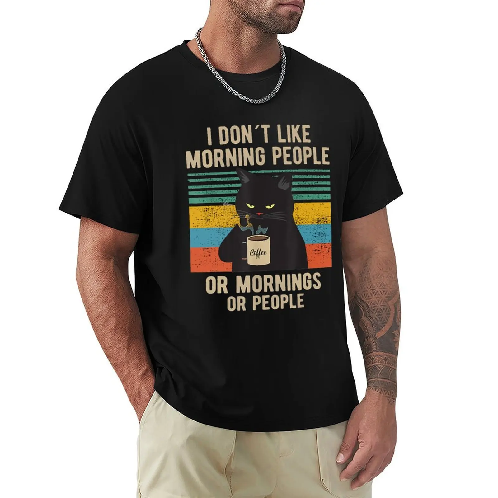 

I Don't Like Morning People Or Mornings Or People Funny Cat Coffee T-Shirt cheap stuff plus size tops men clothing
