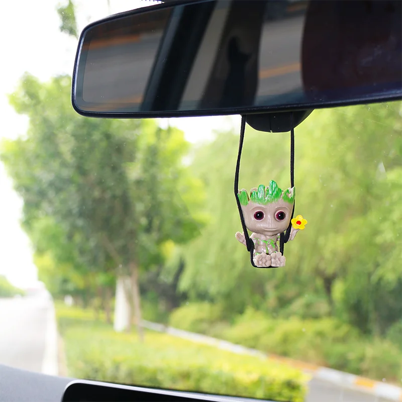 Car Rearview Mirror Decoration Car Interior Decoration Personality Pendant The Groot Model Rearview Mirror Decoration Anime