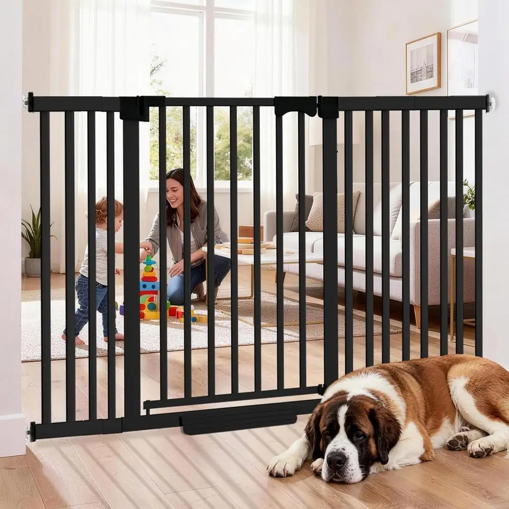 

41 Tall, 30-62.5 Wide, Heavy-Duty Indoor Pet Gate with Walk-Through and Auto-Close Feature, Suitable for Stairs and Kitchen, Bla