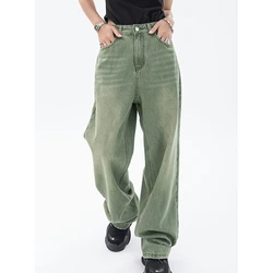 Vintage grüne Damen Jeans Mode Hose Streetwear hohe Taille weites Bein Sommer y2k baggy lässig gerade Mutter Jeans hose