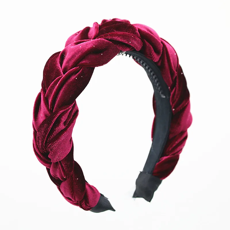 

Wide braided velvet wide plain design hairbands women hair accessories winter hairbands girl headband