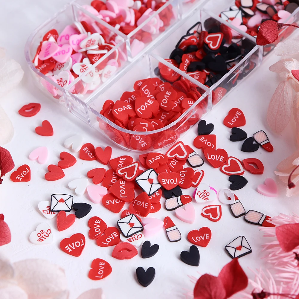 أحمر الشفاه الحب قلوب مسمار الفن اكسسوارات عيد الحب مسمار السحر الفراولة أحمر الشفاه المغلف مانيكير الديكور لينة الطين #4