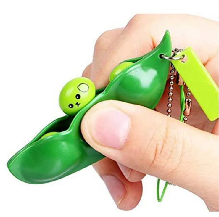 3pcs Fidget Toys Pack Portachiavi Decompression Edamame Toys Squishy Squeeze Peas Beans Keychain Stress Adult Toy Key chain