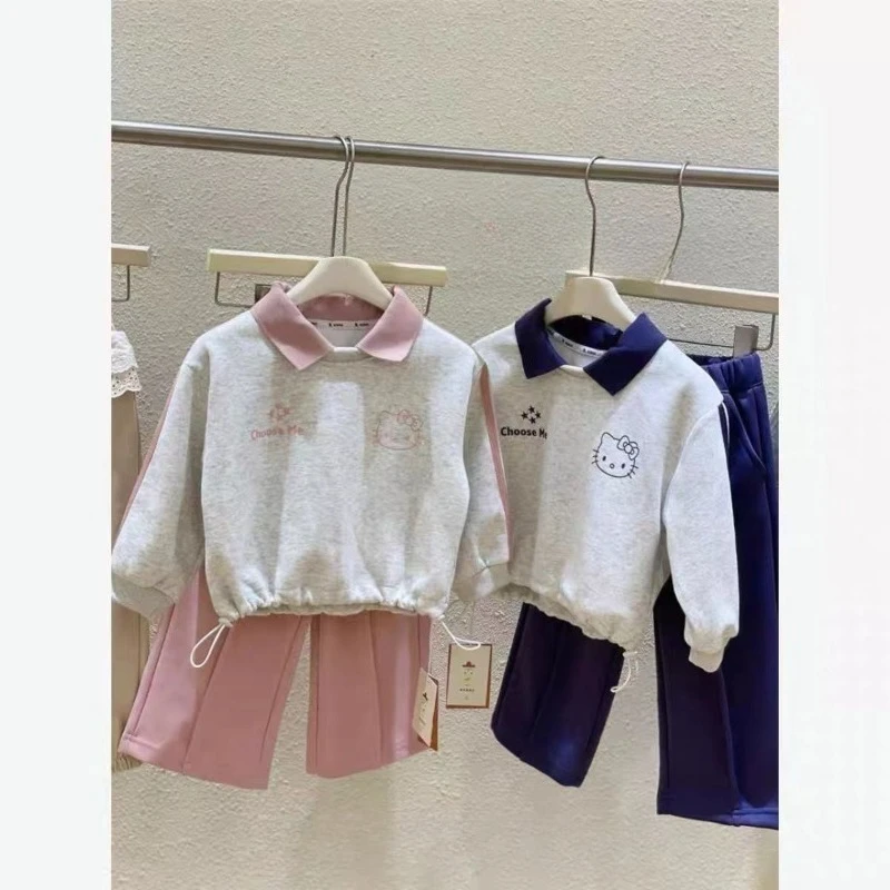 

Sweet Hello Kitty Anime Kawaii Sanrio Long Sleeve Hoodie Cute Cartoon Shirt Pants Set Birthday Clothes Gifts for Girls