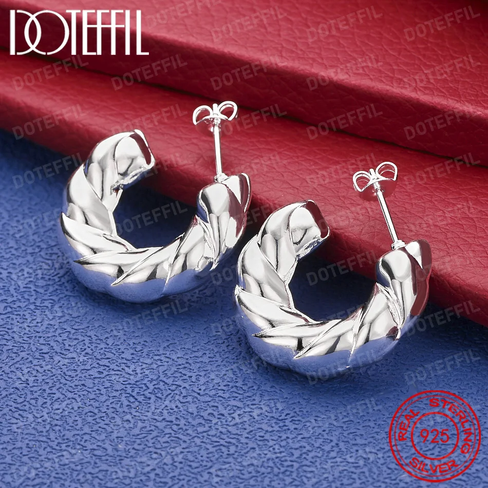 925 Sterling Silber Filigrane Geflochtene C-förmige Ohrringe, Eleganter Schmuck für Partys und Hochzeiten