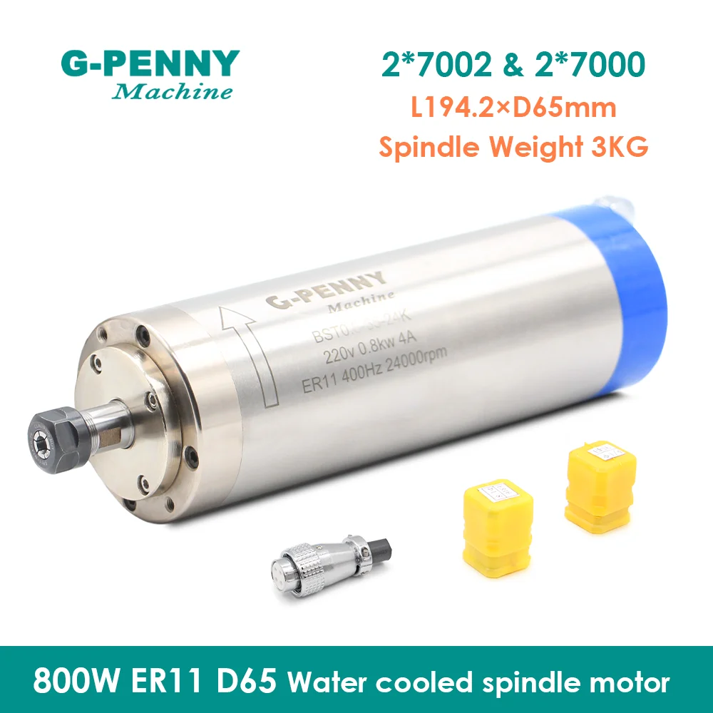 800w ER11 D65 Water Cooled Spindle 110V/220V Wood Working 4 pcs Bearings 400Hz Water Cooling Spindle Motor
