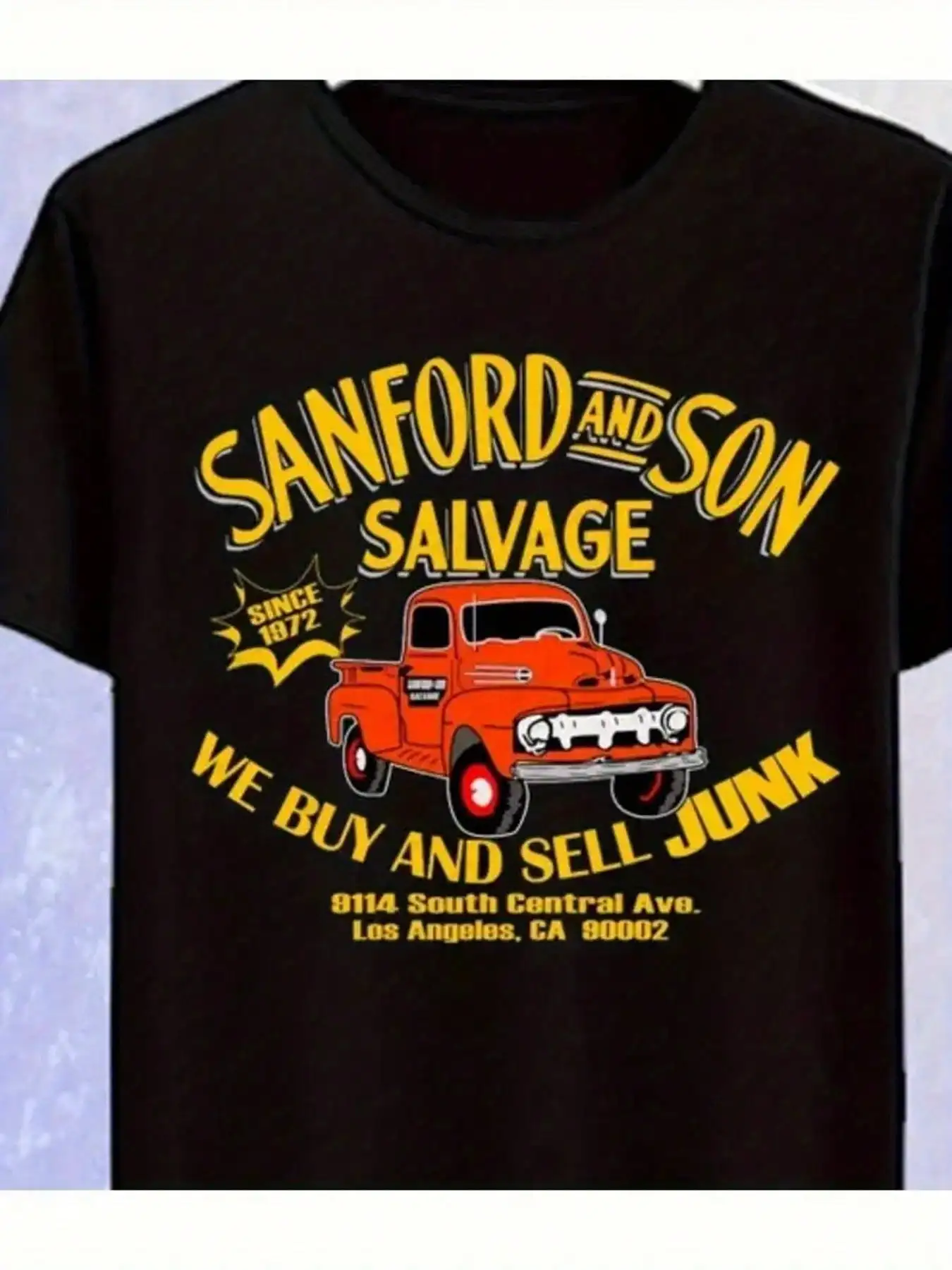 1 Piece, 100% Cotton, Sanford And His Son's Vintage TV Print T-Shirt, Seasonal Casual Men's T-Shirt, T-Shirt With Round Neck And Cotton Short Sleeves, Outdoor Sports T-Shirt, Christmas Thanksgiving Gift, Affilante.