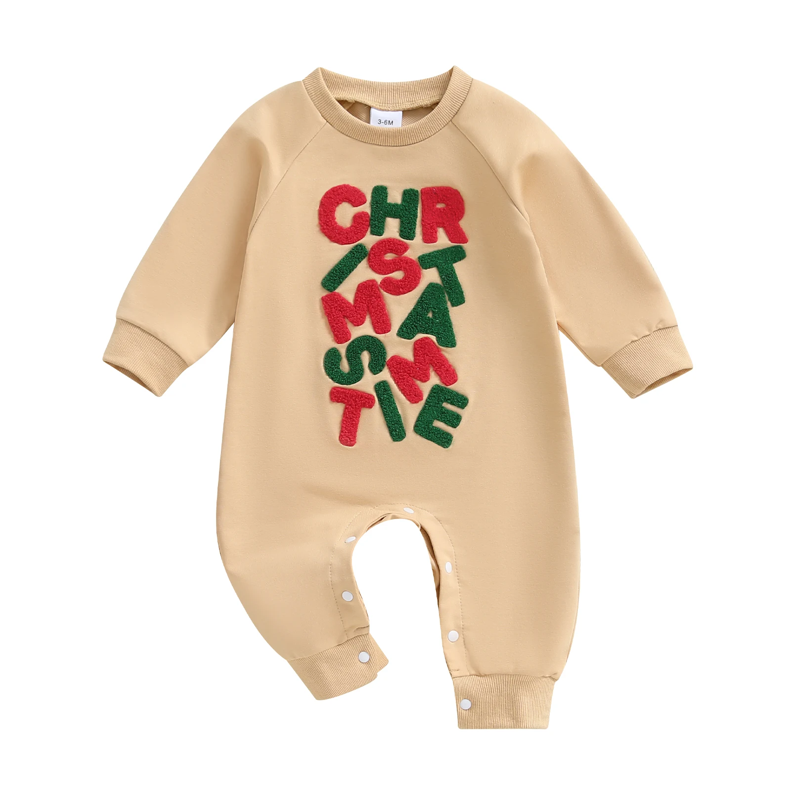 Детский праздничный комбинезон. Уютный комбинезон из смеси хлопка с длинными рукавами и круглым вырезом, праздничным вышитым дизайном и стилем без ног.