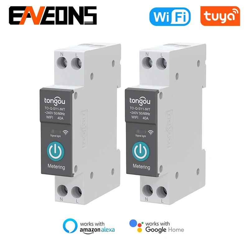 

Tuya With Metering Wifi Smart Circuit Breaker Switch 1P 63A Din Rail for Smart Home Wireless Remote Control Switch by APP