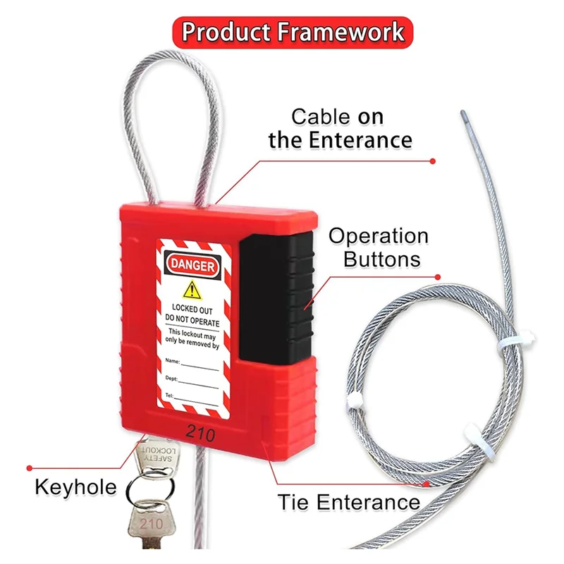 

M13klockout Tagout Cable Lock - 3.3Ft Adjustable Cable Lock, Steel Cable Lock With Vinyl Coating, Loto-Cable