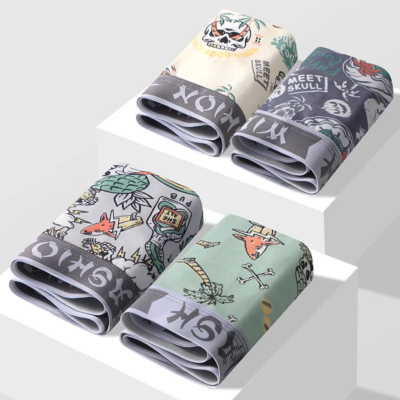 Mode Mann Baumwolle Gedruckt Boxer Unterwäsche Unterhosen Marke Gedruckt Kurze Low Rise Weiche Höschen Lässige Haut Freundliche Höschen