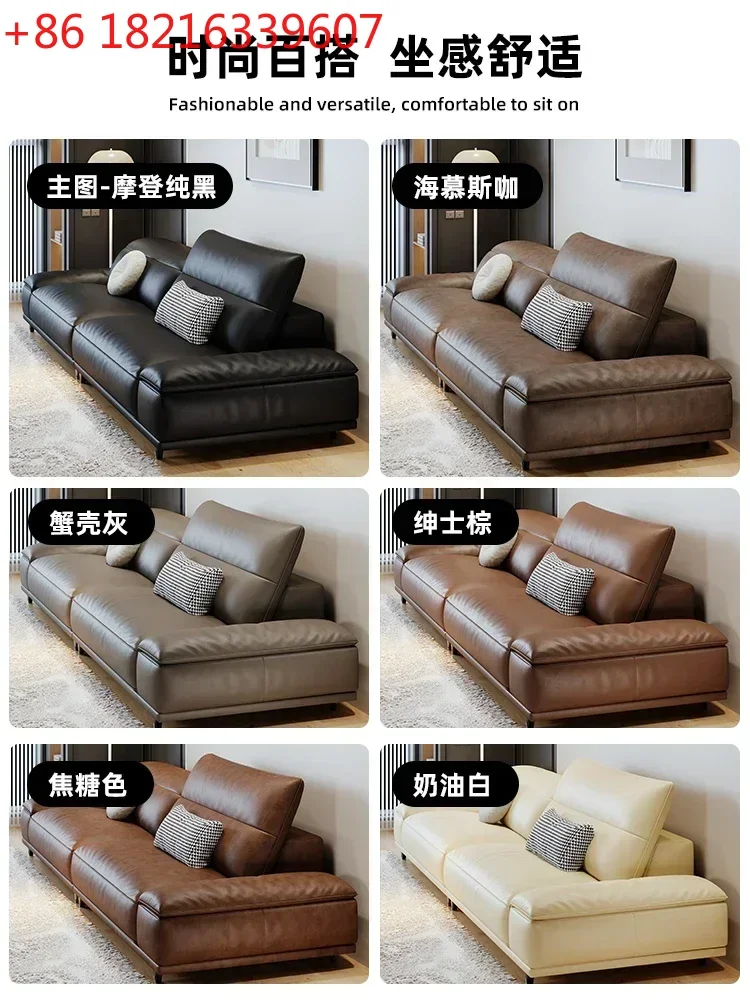 

TAO First Layer Cowhide Black Home Straight Row Living Room Small Apartment Sofa for Three People