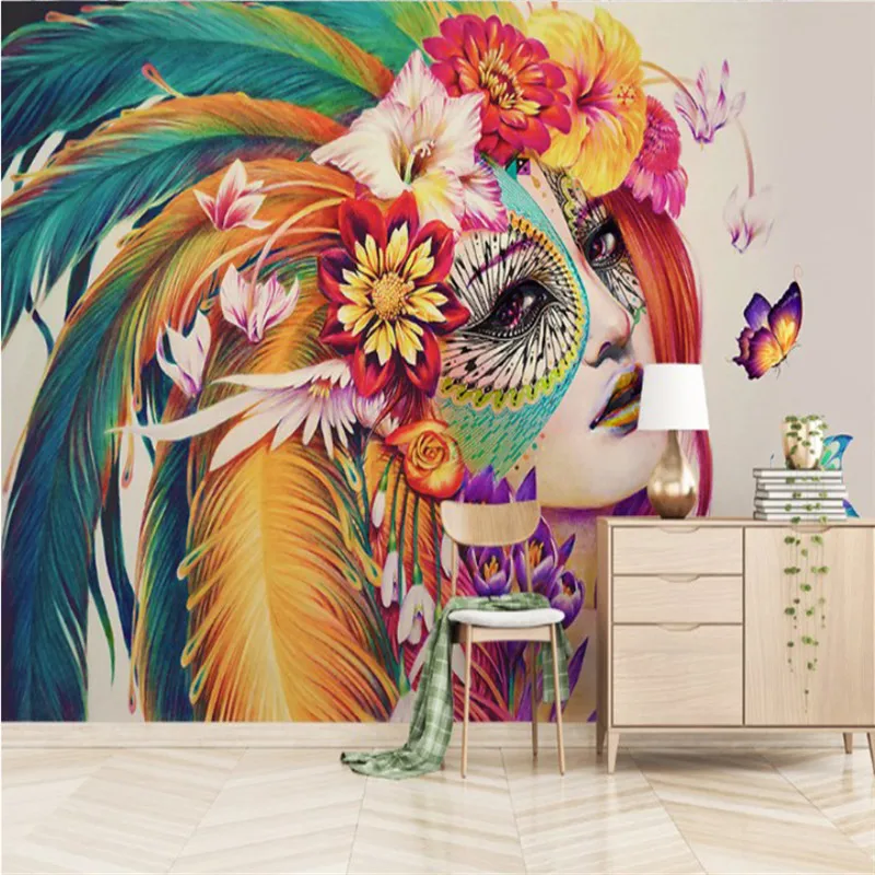 European Graffiti Colorful Beauty Feather Oil Painting Photo Wall Paper 3D Living Room Bedroom Home Decor Mural Wallpaper 3D