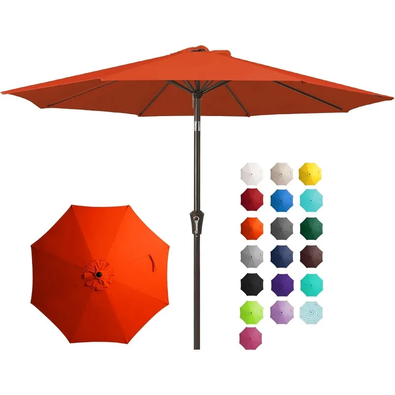 Guarda-chuva exterior do pátio 9ft, guarda-chuva de mesa com botão, inclinação e manivela, mercado, 8 costelas resistentes, uv