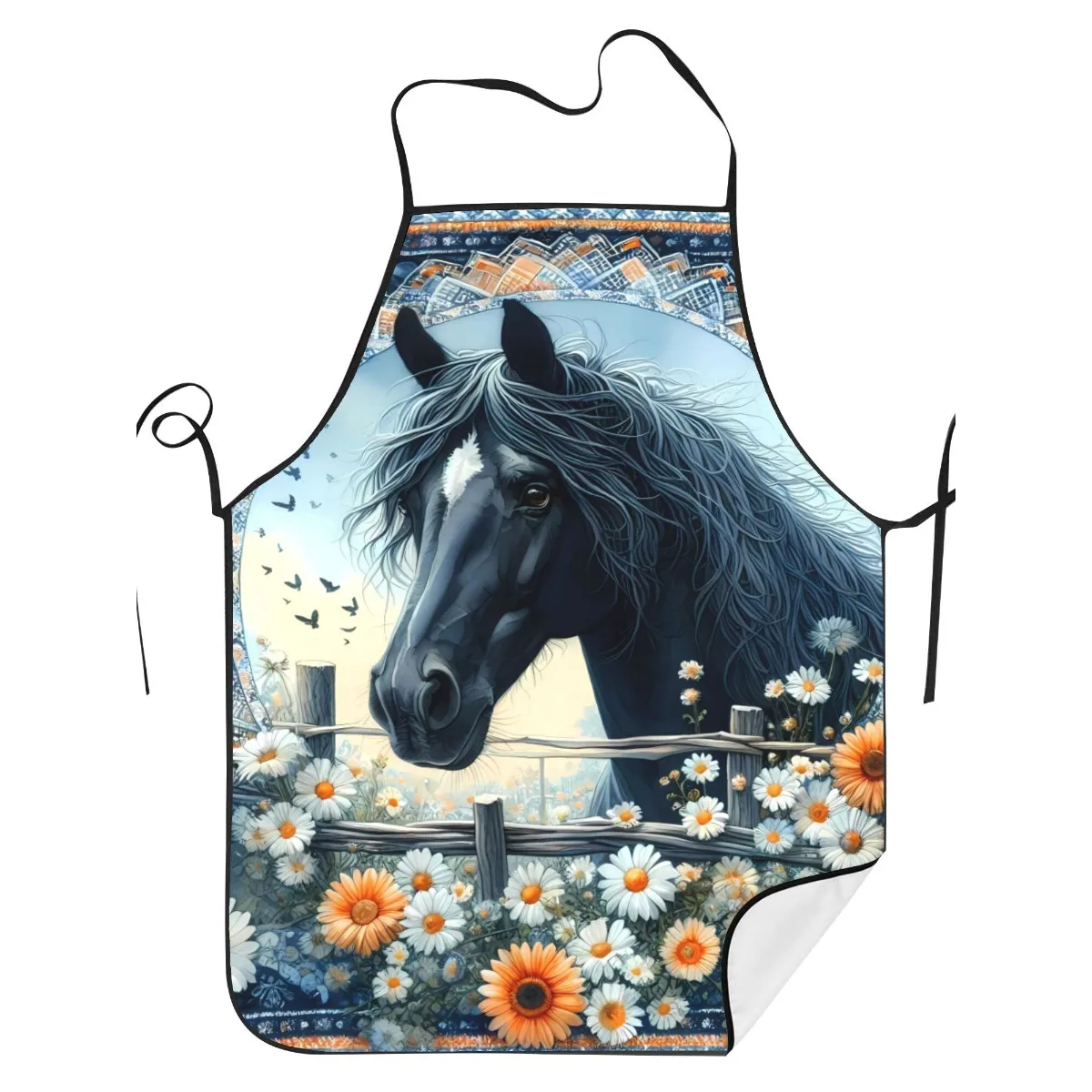 Cute Horse Portrait Floral Apron for Kitchen Baking Cooking Gardening Apron Gift for Women Men