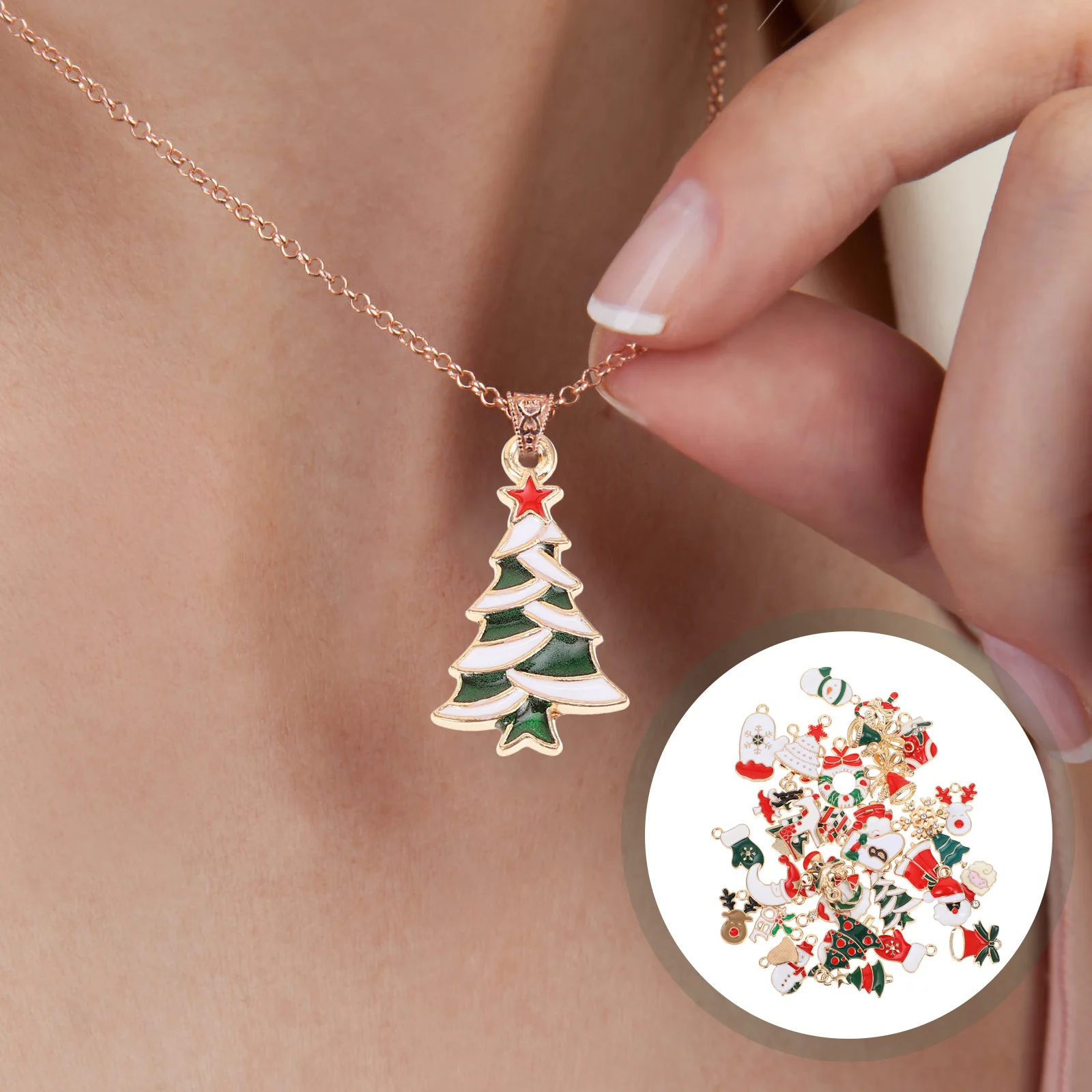 

38Pcs Xmas Necklace Pendants DIY Jewelry Making Charms for Keychain Phone Decor Craft Home Holiday Decoration Alloy Charm