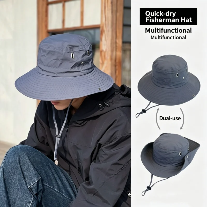 Sommerlicher Herren-Fischerhut mit breiter Krempe, wasserdicht, UV-Schutz, Sonnenhut zum Wandern, Angeln, Klettern, übergroßer Safari-Bucket-Hat