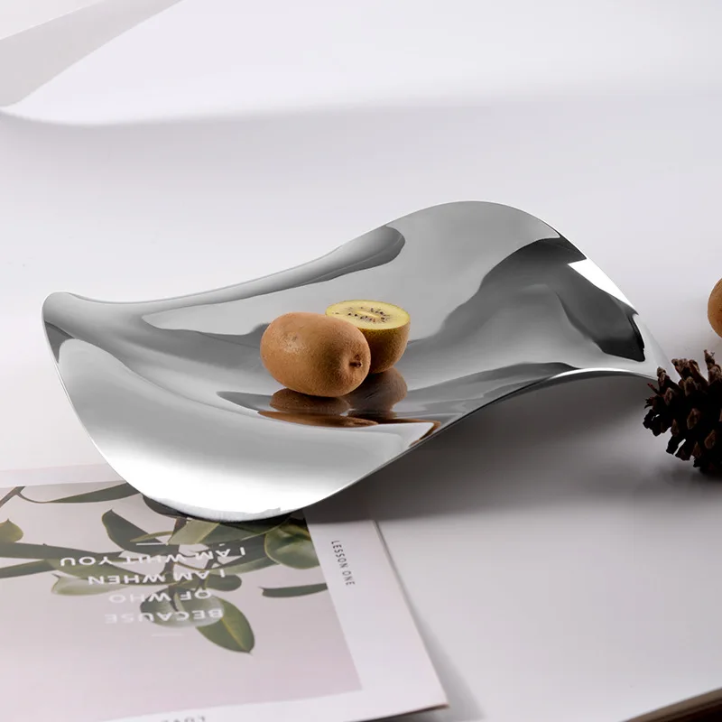 Light luxury copper fruit Stainless steel candy special-shaped plate Living room creative ornament plate Mirror