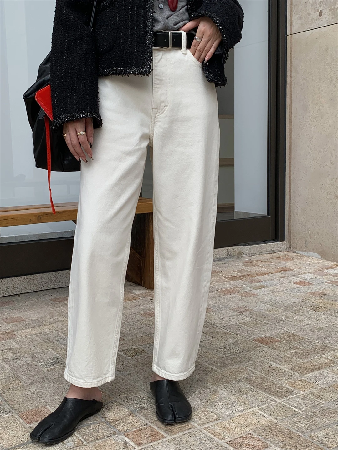 

Джинсы INE Vintage с высокой талией, двухцветные, из плотного твила, женские, модные, осень 2024