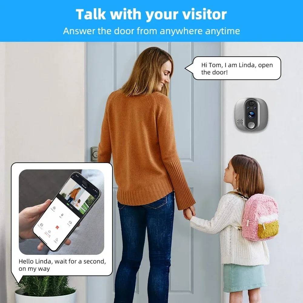 WiFi Doorbell Video IP Camera 1080P 4.3inch Display Screen Smart Life for Alexa Google Home Peephole Viewer Door Bell