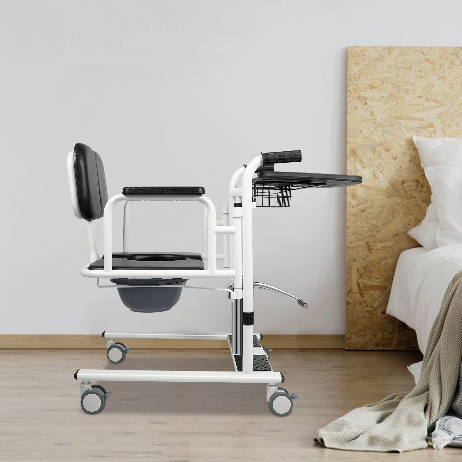 Hydraulischer Patientenlifter für den Heimgebrauch, tragbarer Transferstuhl mit 4 Universalrädern & 180°-Drehung ° Liegesessel, 150 kg Tragkraft, Pflegehilfe für Senioren (Schwarzes Display, gleiche Spezifikationen für Orange & Blau) – Detail 13