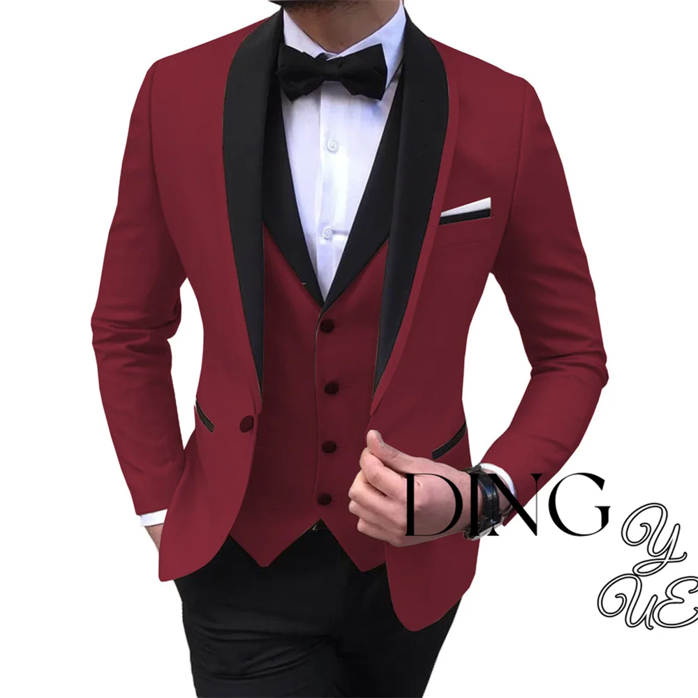 Ternos formais masculinos de 3 peças com um botão, slim fit terno, jaqueta e colete, noivo de casamento, clássico