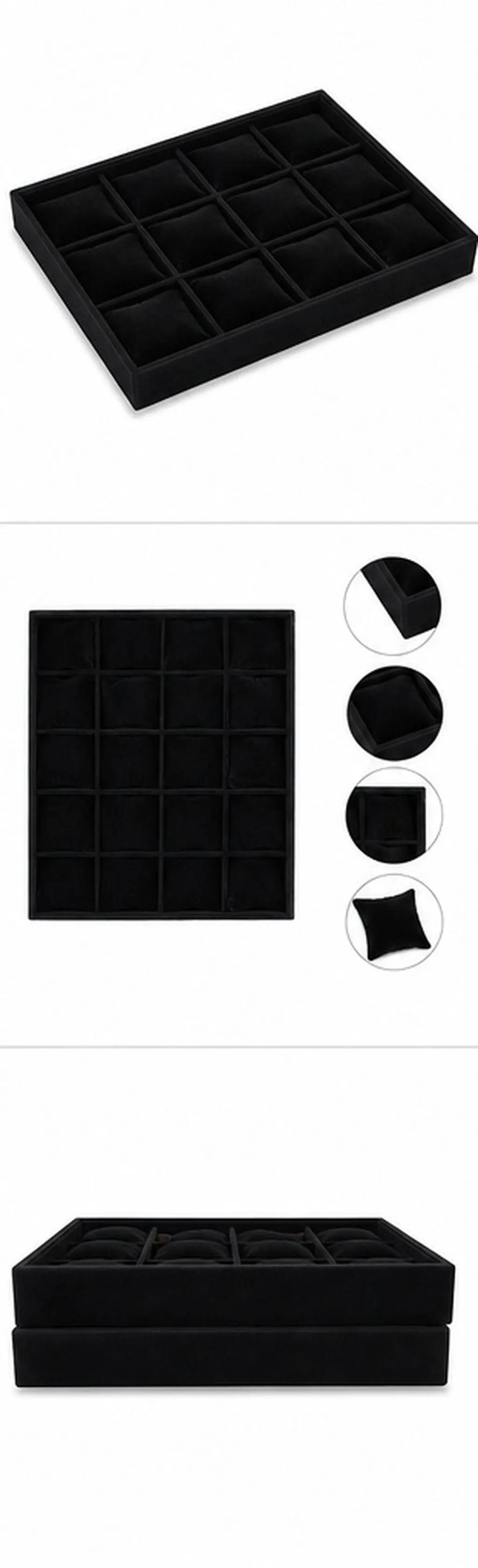 2Pcs Stackable 12-Grid Jewelry Organizer Tray Set Soft Faux Linen Watch Bracelet Storage Holder for Drawer Countertop Dressing