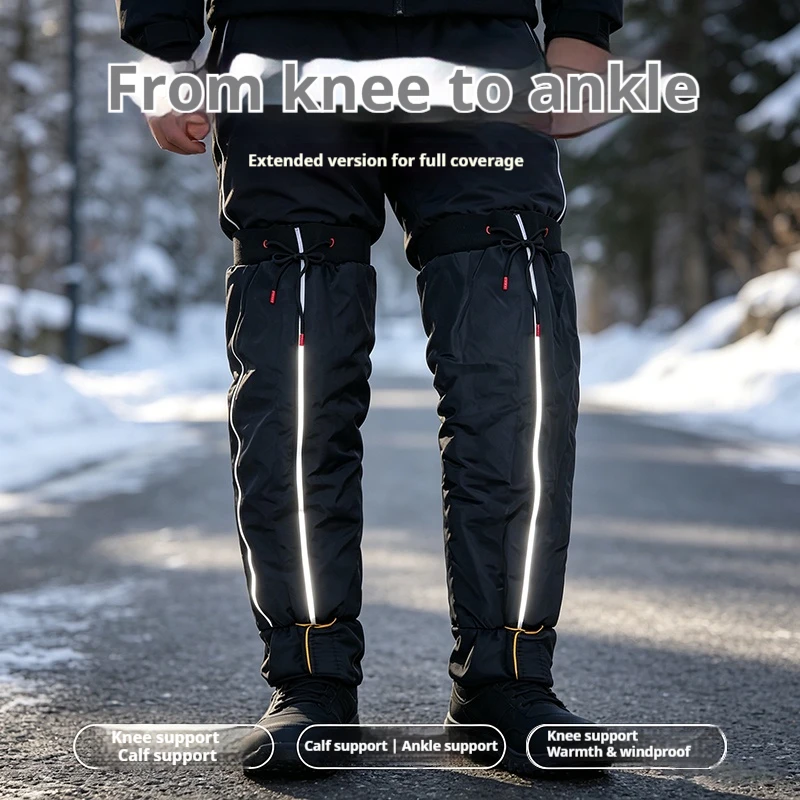 Winter Cycling Leg Warmers Thermal Fleece Lined Windproof Bike Knee Protector Side Zipper Reflective Bicycle Riding Leg Covers view 6