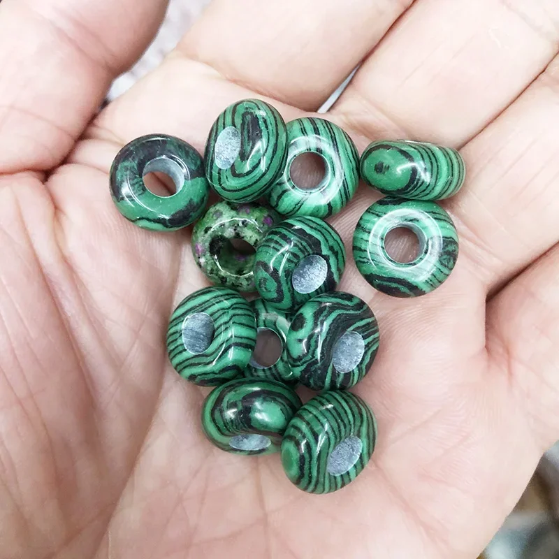 4pcs 8x14mm 5mm Big Hole Natural Round Jades Jaspe Stone Crystal Spacer Beads Charm Pendant For Jewelry Making Accessories