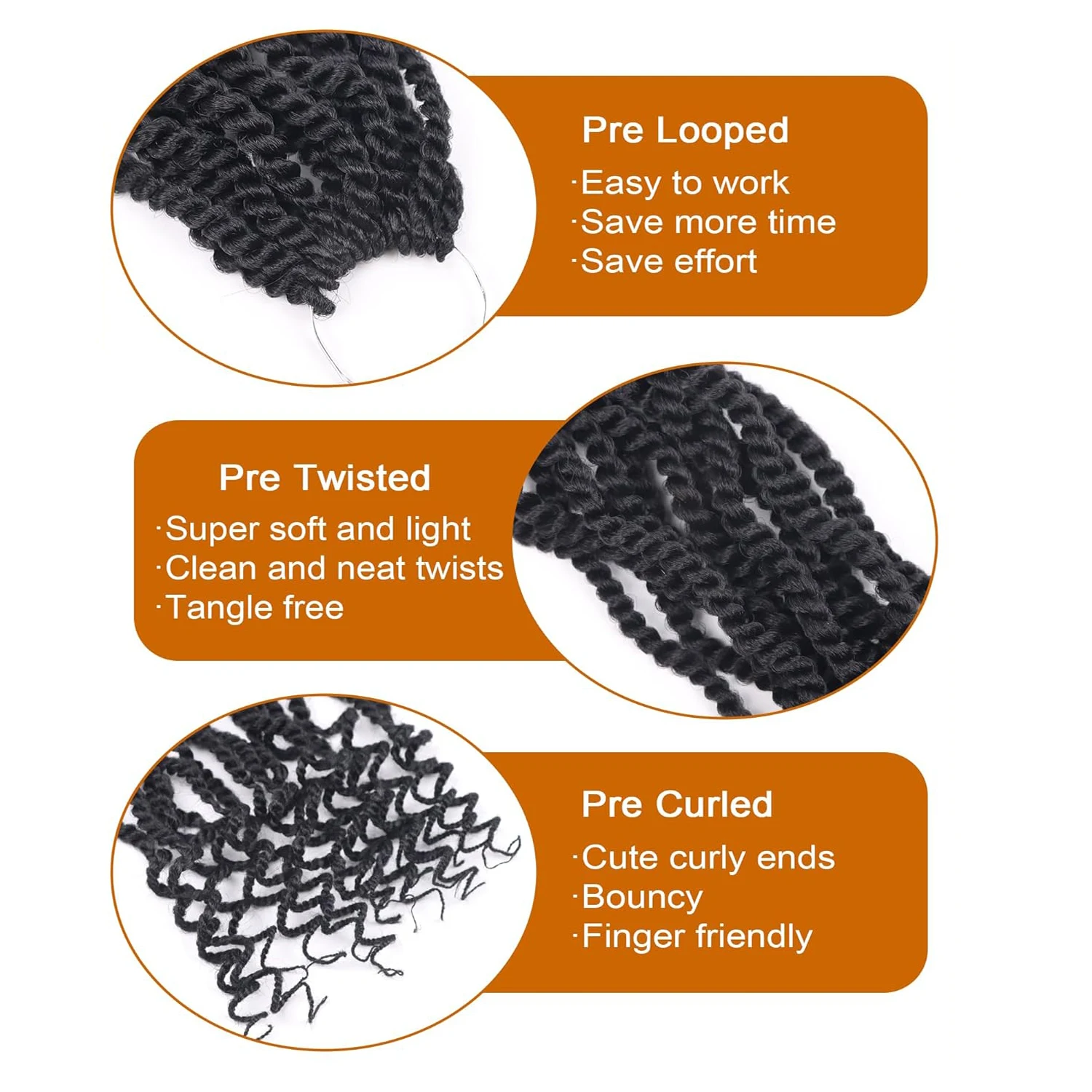 Rambut Crochet Senegal Twist Bergelombang 8/12 inci, Rambut Crochet Passion Twist Pra-Ikatan dengan Ujung Keriting, Sintetis Havana