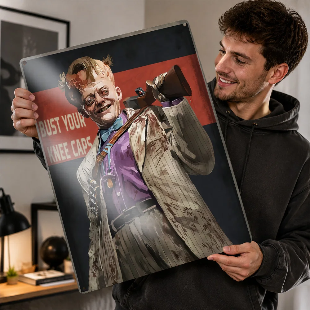 Creepy Character With a Shotgun 3D Texture Printed Poster Custom Vintage Metal Tin Plate Sign for Wall Art Room Accessories Bar