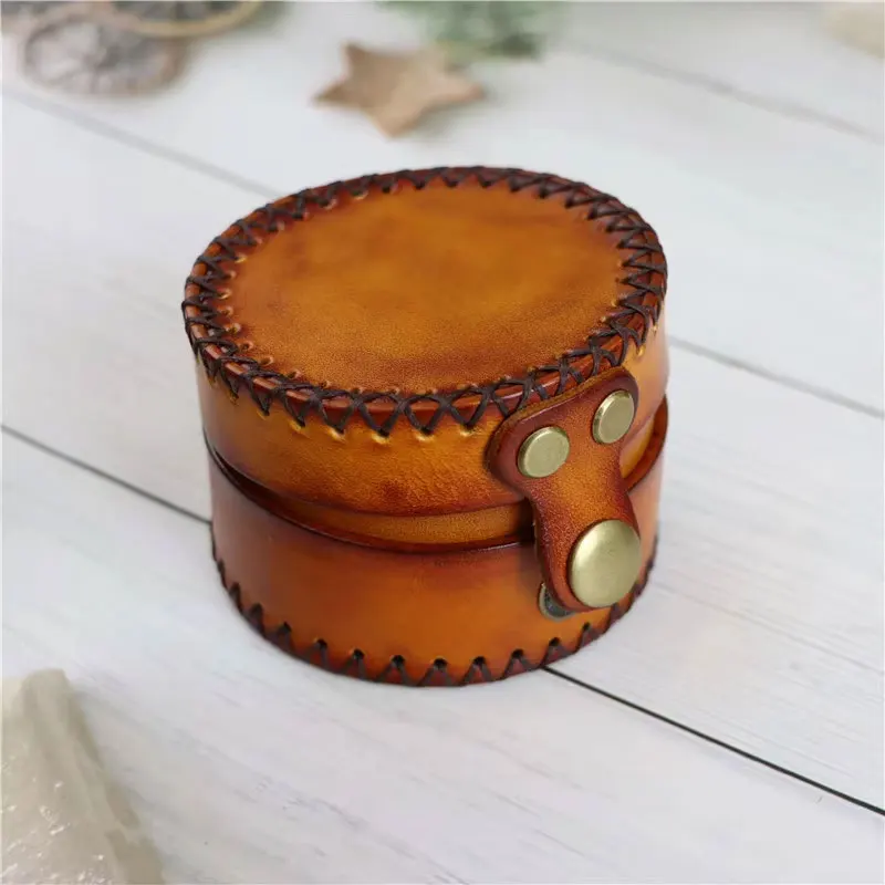 Retro and creative top layer cowhide coin and loose change storage bag, jewelry box, headphones, small item storage bucket