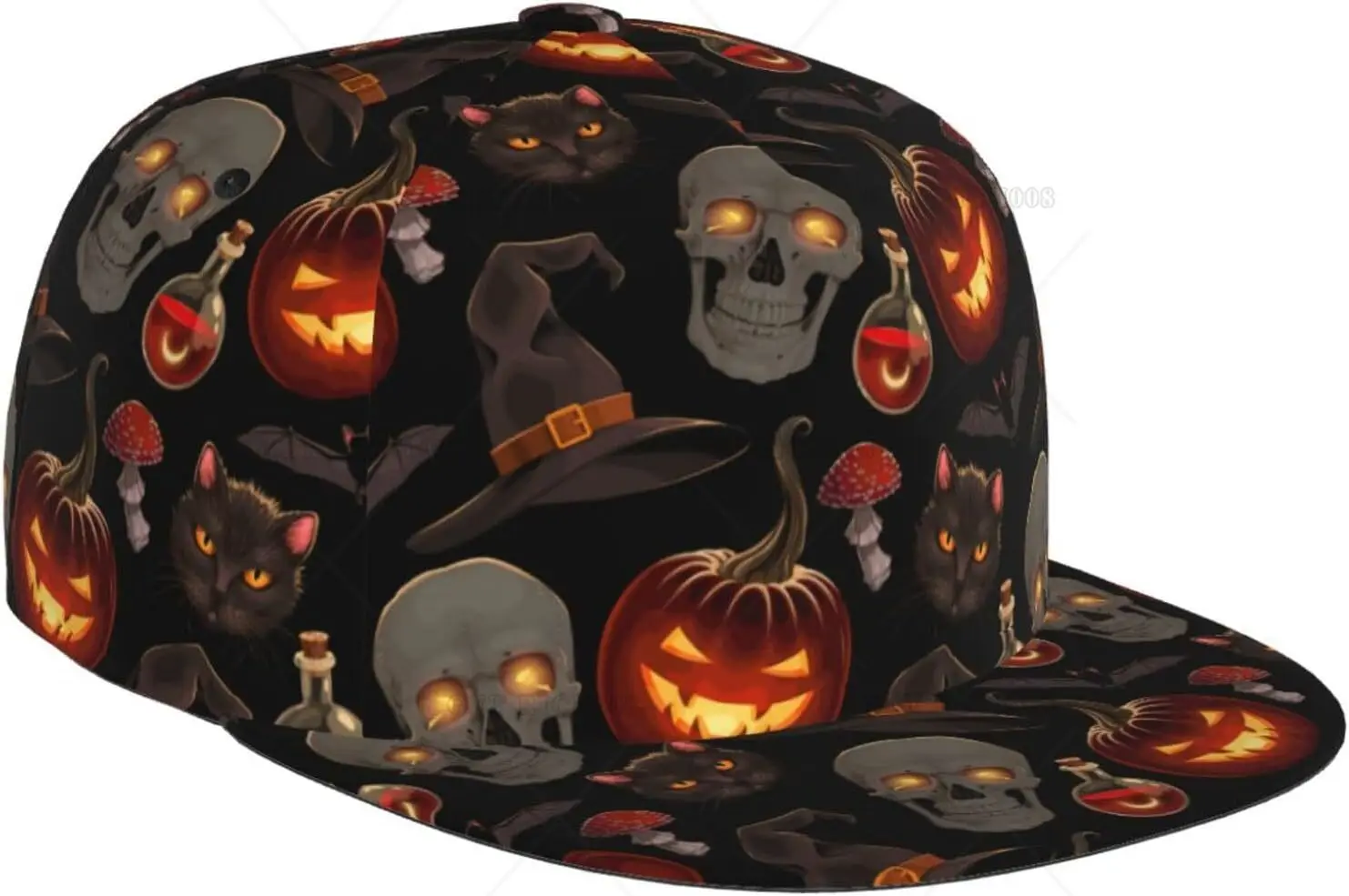 

Gothic Skull and Pumpkin Halloween Unisex Adult Flat Print Baseball Cap Hip Pop Trucker Hat Snapback Cap Dad Hat