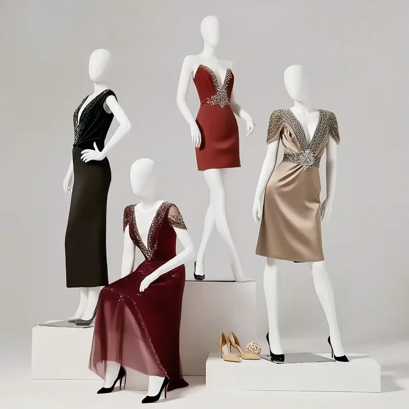 Silent White Full Body Female Mannequin FRP Clothing Display Stand for Window Shooting and Store Decoration