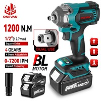 ONEVAN 4 Gears 1200N.M Brushless Electric Impact Wrench 1/2 inch Cordless Screwdriver Electric Drill Tool for Makita 18V Battery