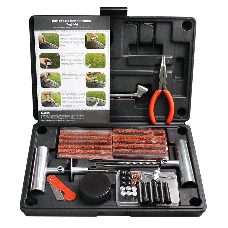 

87Pcs Auto Tire Repair Kit Heavy Duty Tubeless Car Tire Repair Tool For Car, Truck, Caravans, Trailer, Camper,Motorcycle