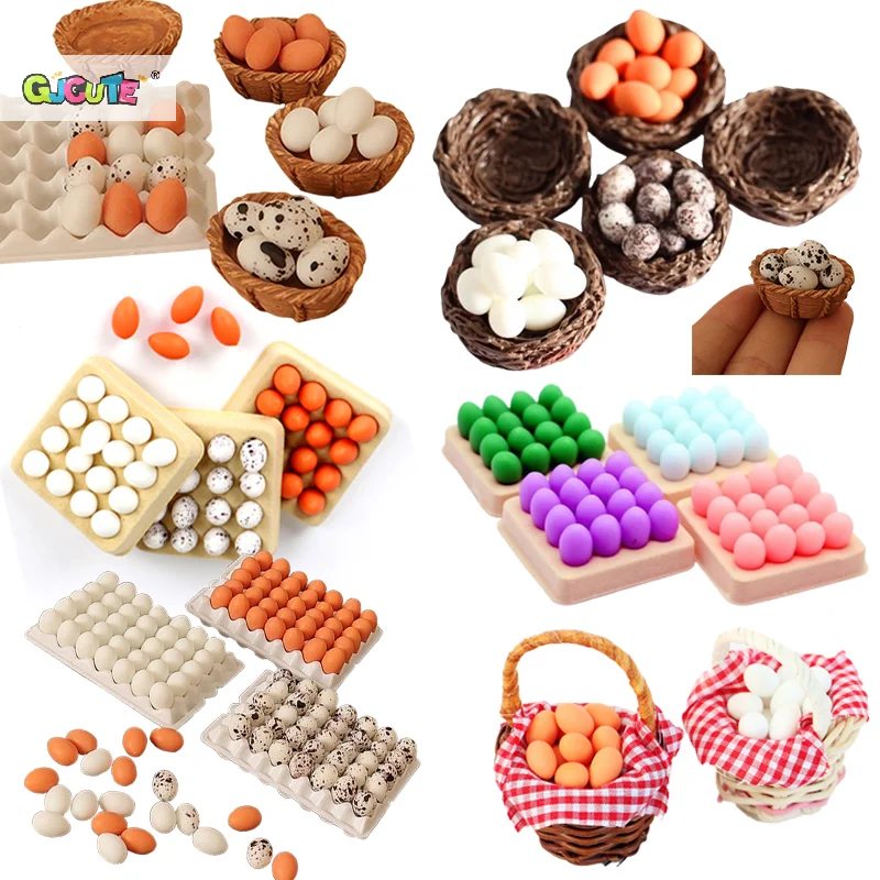 1 takım Dollhouse minyatür yumurta sepeti ördek yumurta çerçeve yumurta tepsi mutfak gıda modeli çocuklar oyuncak bebek evi aksesuarları oyna Pretend