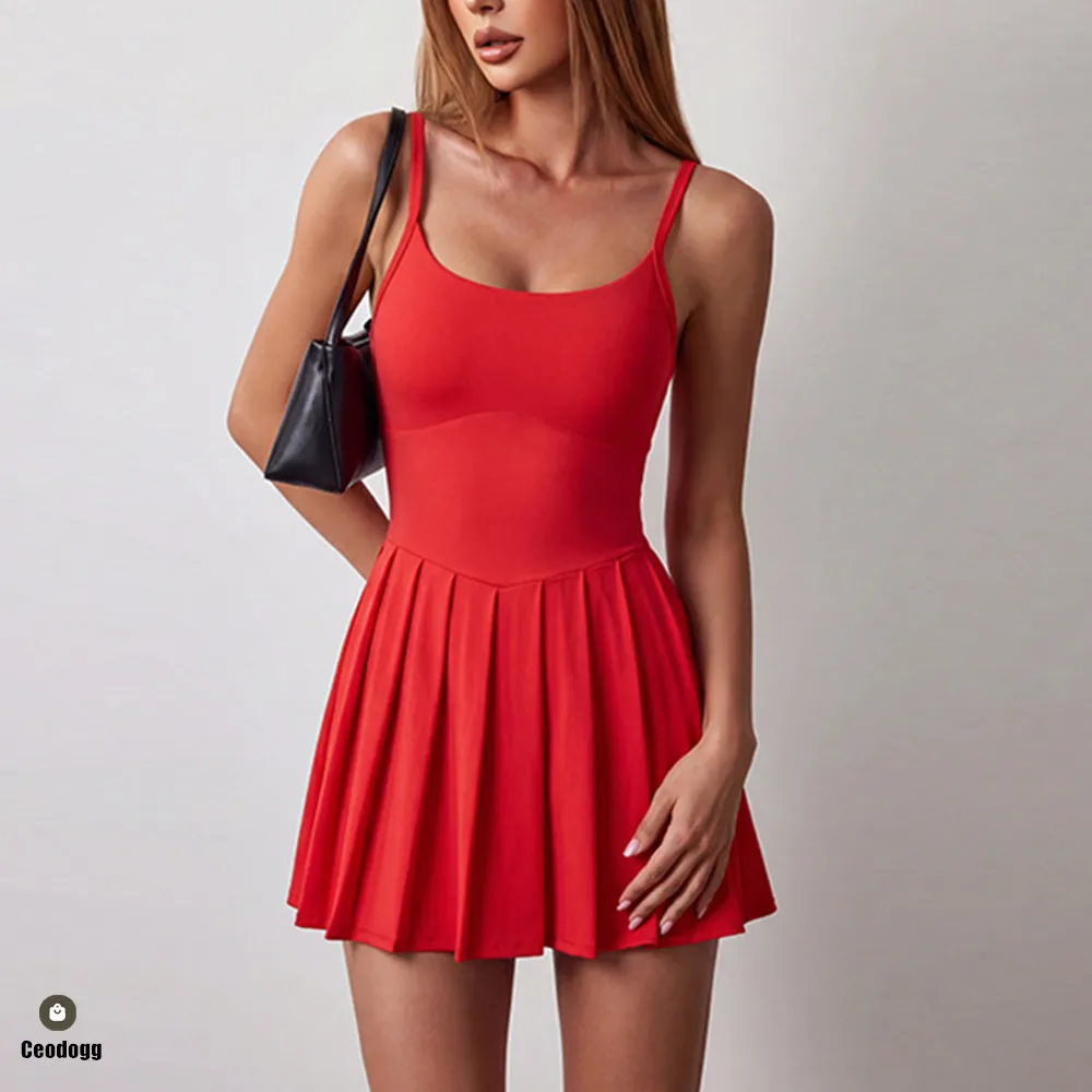 Pad Women Tennis Yoga Set One-Pieces Dress Sports Golf Badminton Skorts Anti Shorts Tracksuits Active Wear Dance Dress XP123