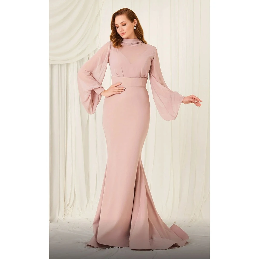 

Simple Evening Dress High Collar Long Sleeves Mermaid Evening Gowns Floor Length Formal Occasion Prom Dresses Customized