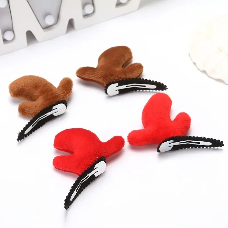 1pair Children's Girls Christmas Reindeer Horn Hair Clip Hair Accessories