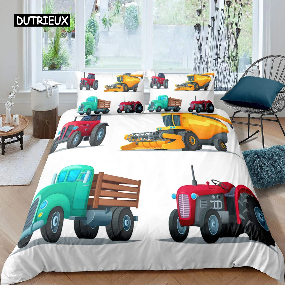 

Kid Excavator Duvet Cover Tractor Truck Bedding Set Construction Vehicle Cartoon Comforter Cover Crane Car Polyester Quilt Cover