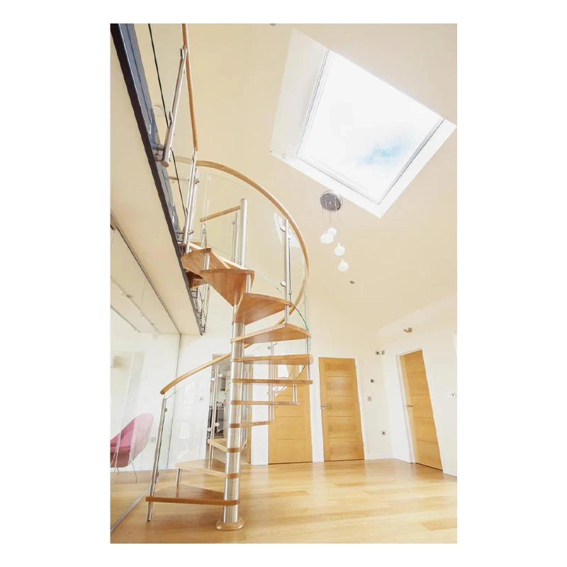 custom.Foshan Factory Luxury Customized Steel Staircase Indoor Solid White Oak 4' Thick Curved Glass Staircase
